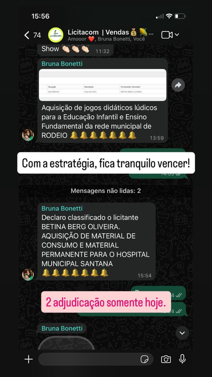 Adjudicações e resultados: registro real da operação de licitações