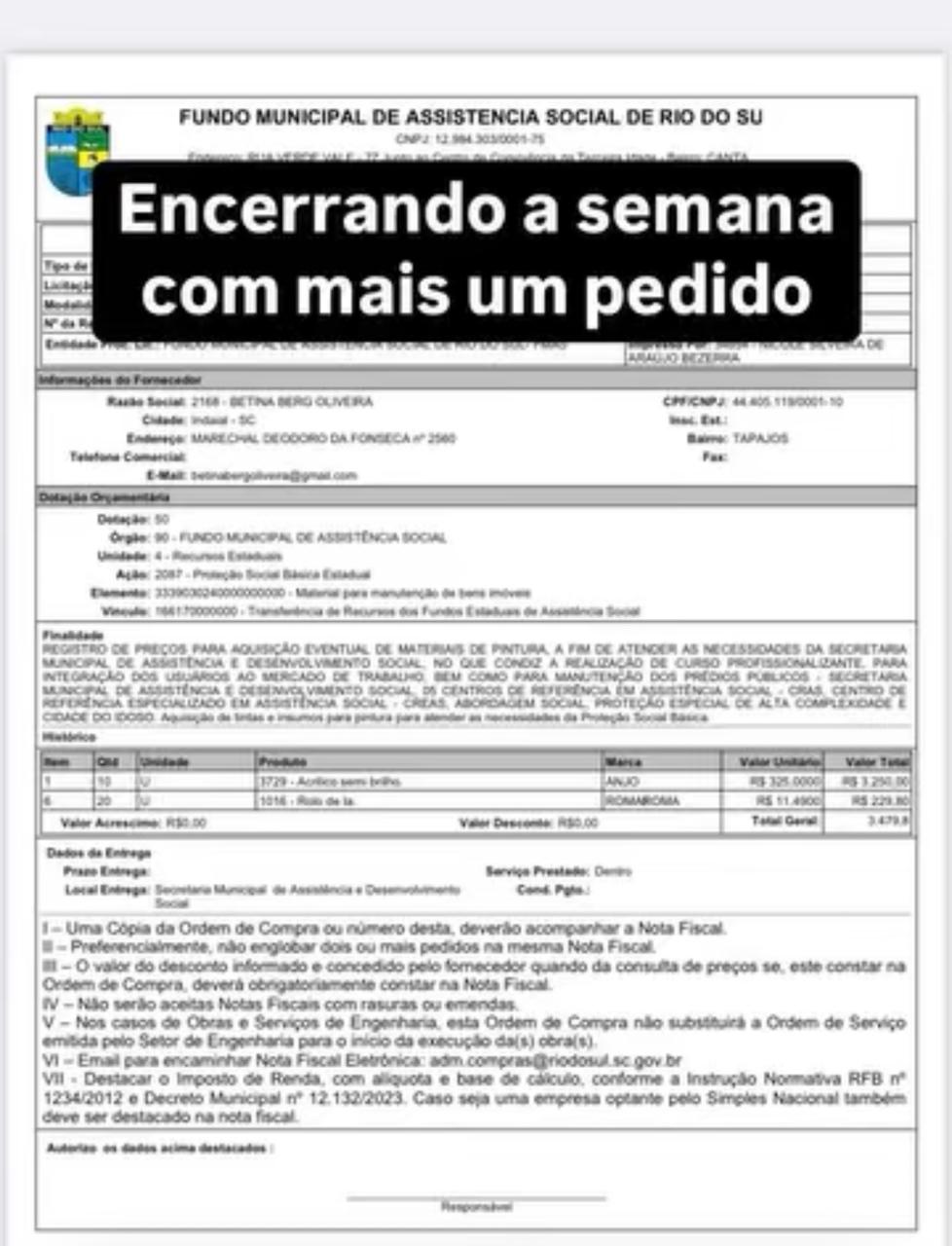 Pedido recebido: registro real da operação de licitações