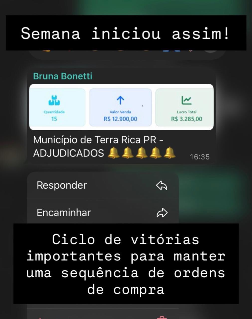 Ciclo de resultados: registro real da operação de licitações